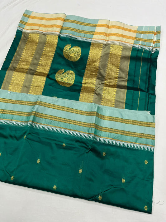 *Narayanpeth silk saree*
Running blouse 
Shoulder butti 
Pure silk
*Price: 6300/- + ship*