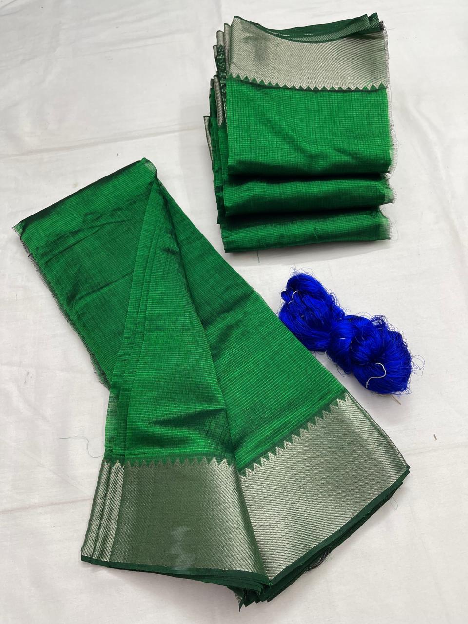 Mangalagiri pattu by cotton
pure handloom big jari border
sarees with running blouse