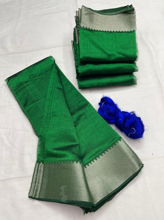 Mangalagiri pattu by cotton
pure handloom big jari border
sarees with running blouse
