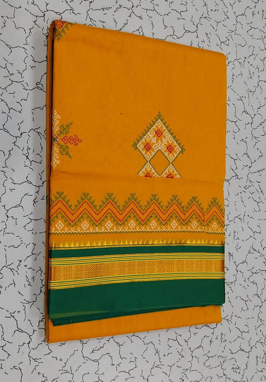 Zarine | Karnataka Kasuti work cotton saree in darkorange Color