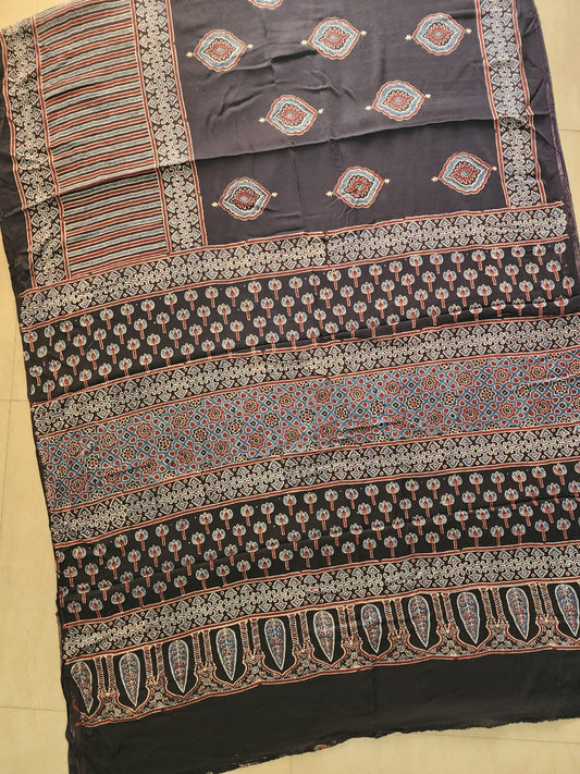 Modal sadi 
Ajrakh hand block print Saree Available....