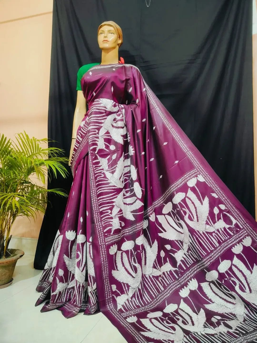Handmade kantha on blended silk