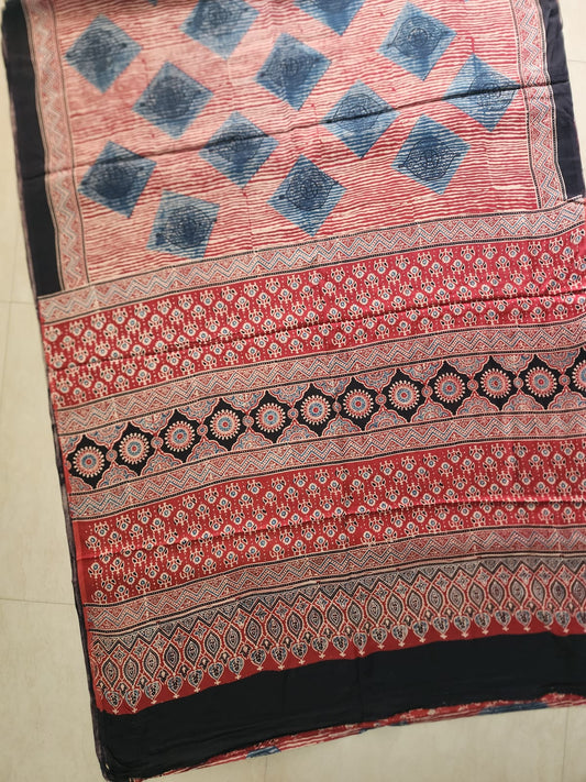 Modal sadi 
Ajrakh hand block print Saree Available....