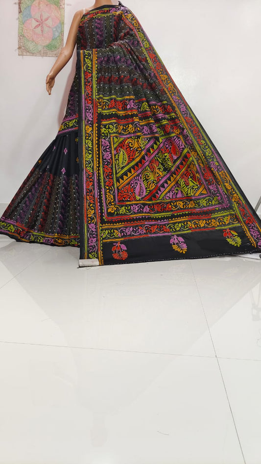 Janhvi | Hand Made Kantha Embroidery on Semi Silk