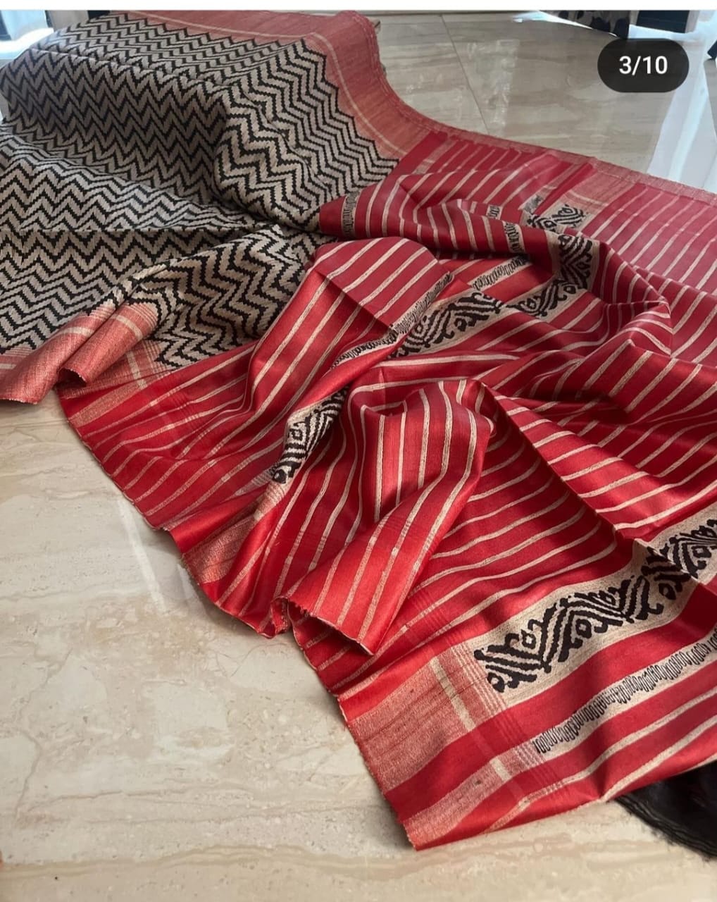 Screen print on gheecha tussar saree with silk mark