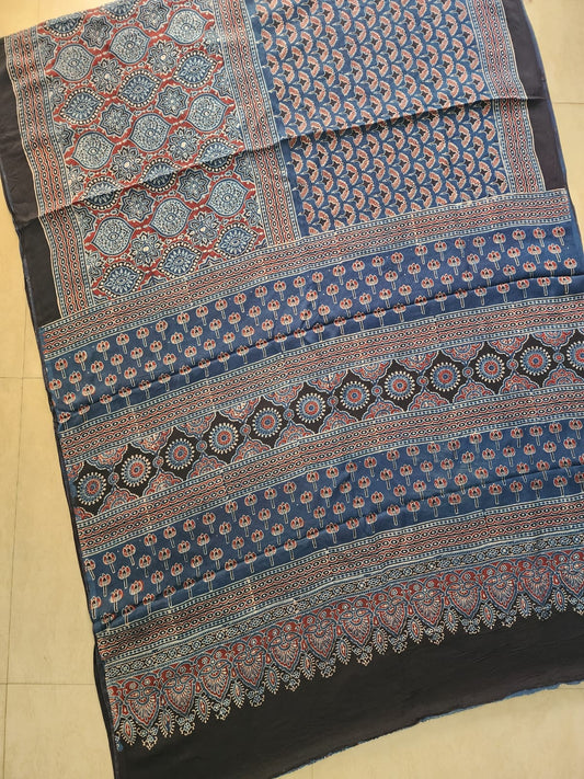 Modal sadi 
Ajrakh hand block print Saree Available....