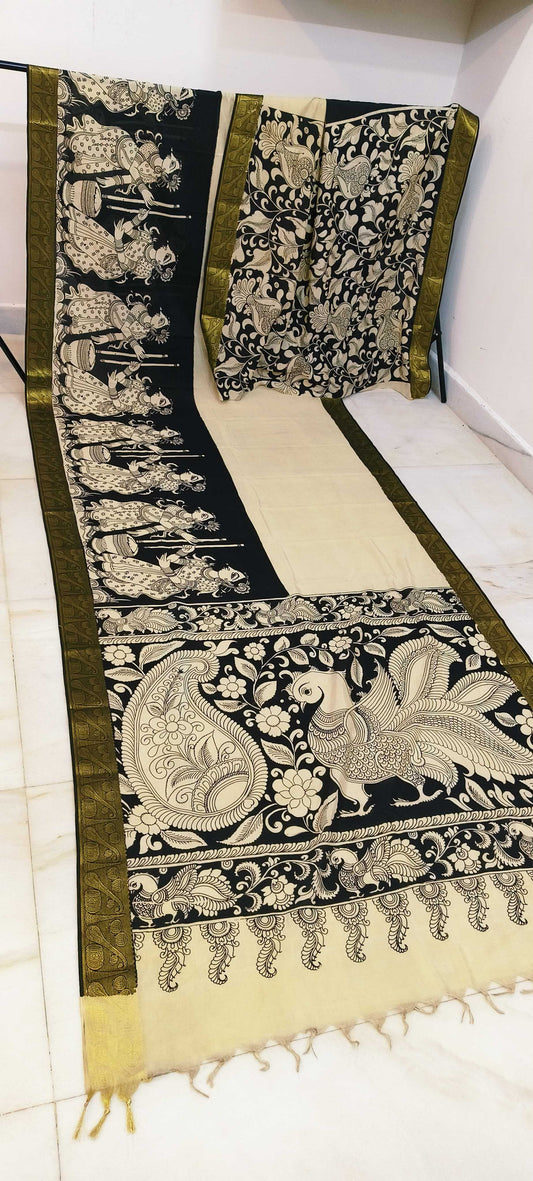 Kaavya | Black and white kalamkari Saree