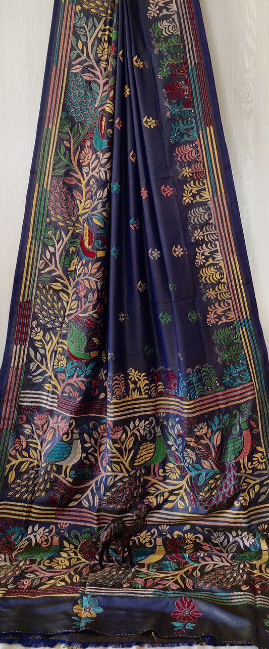 Kalyanipriya |  Blended silk saree with Kantha Embroidery