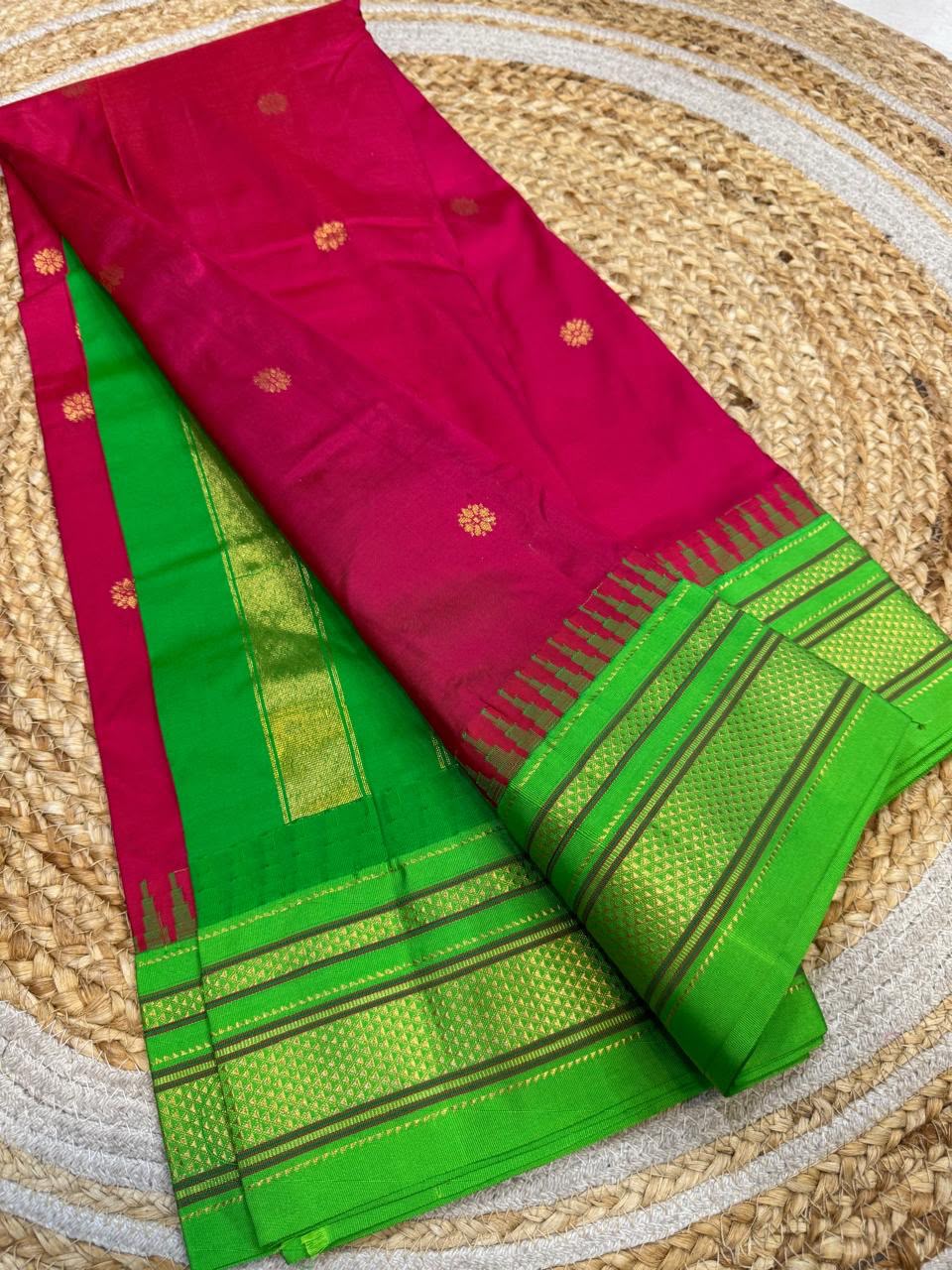 *All New Colours* 

*Exclusive silk ilkal saree*
*Pure silk korvai temple border* with *body butta* design superior quality ilkal saree & contrast blouse 
6.10mtrs length 
Full body pure silk 
Border, pallu & blouse semi silk
