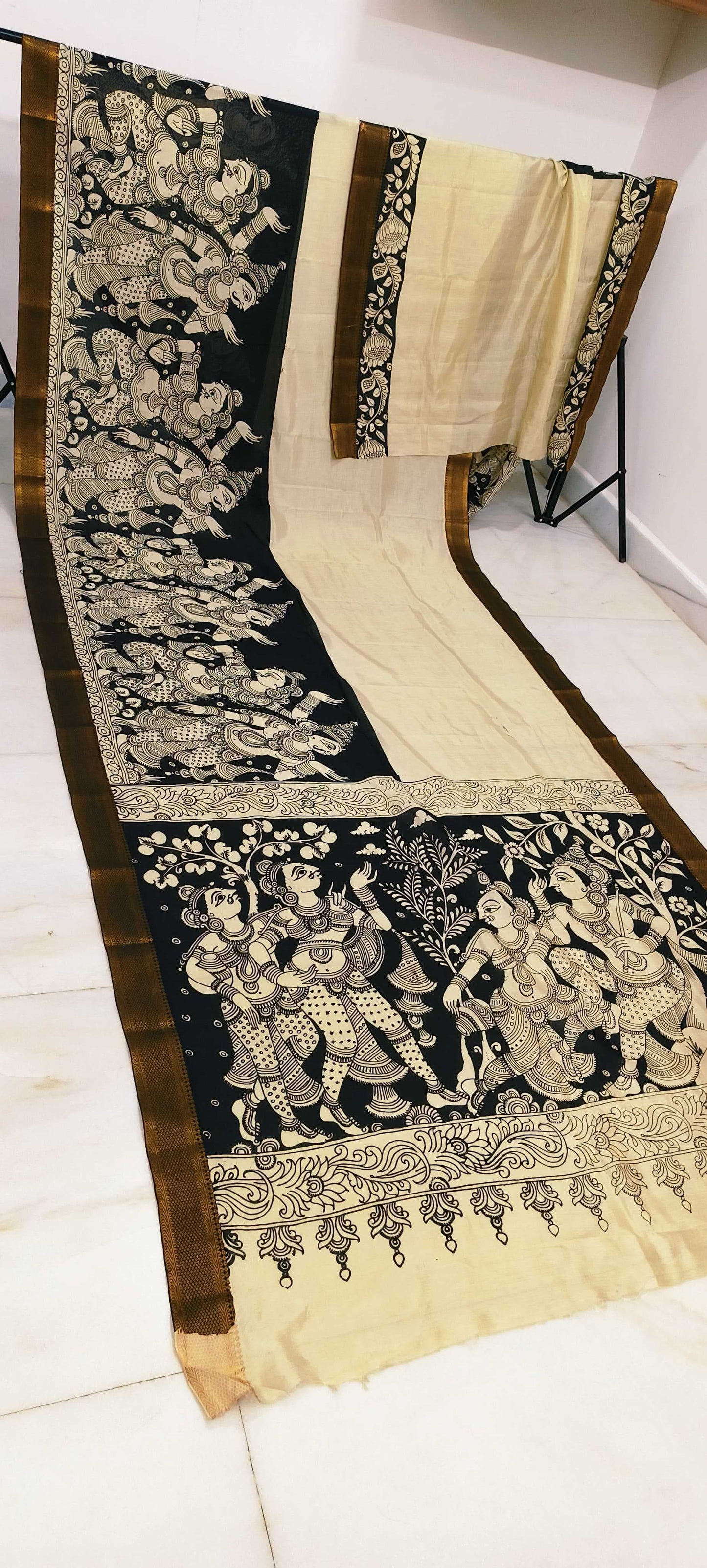 Kusum | Black and white kalamkari Saree