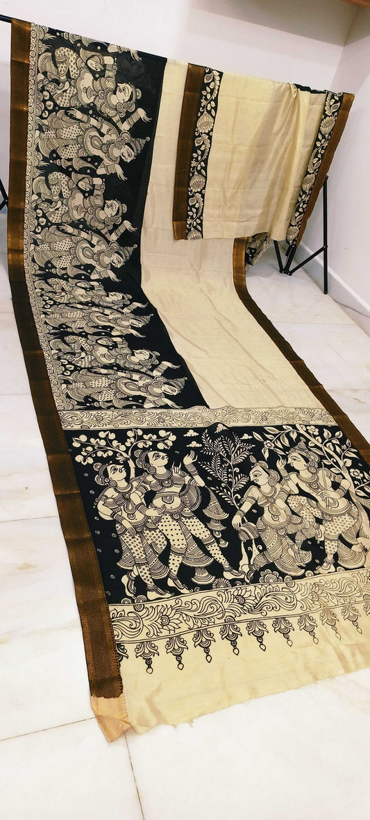 Kusum | Black and white kalamkari Saree