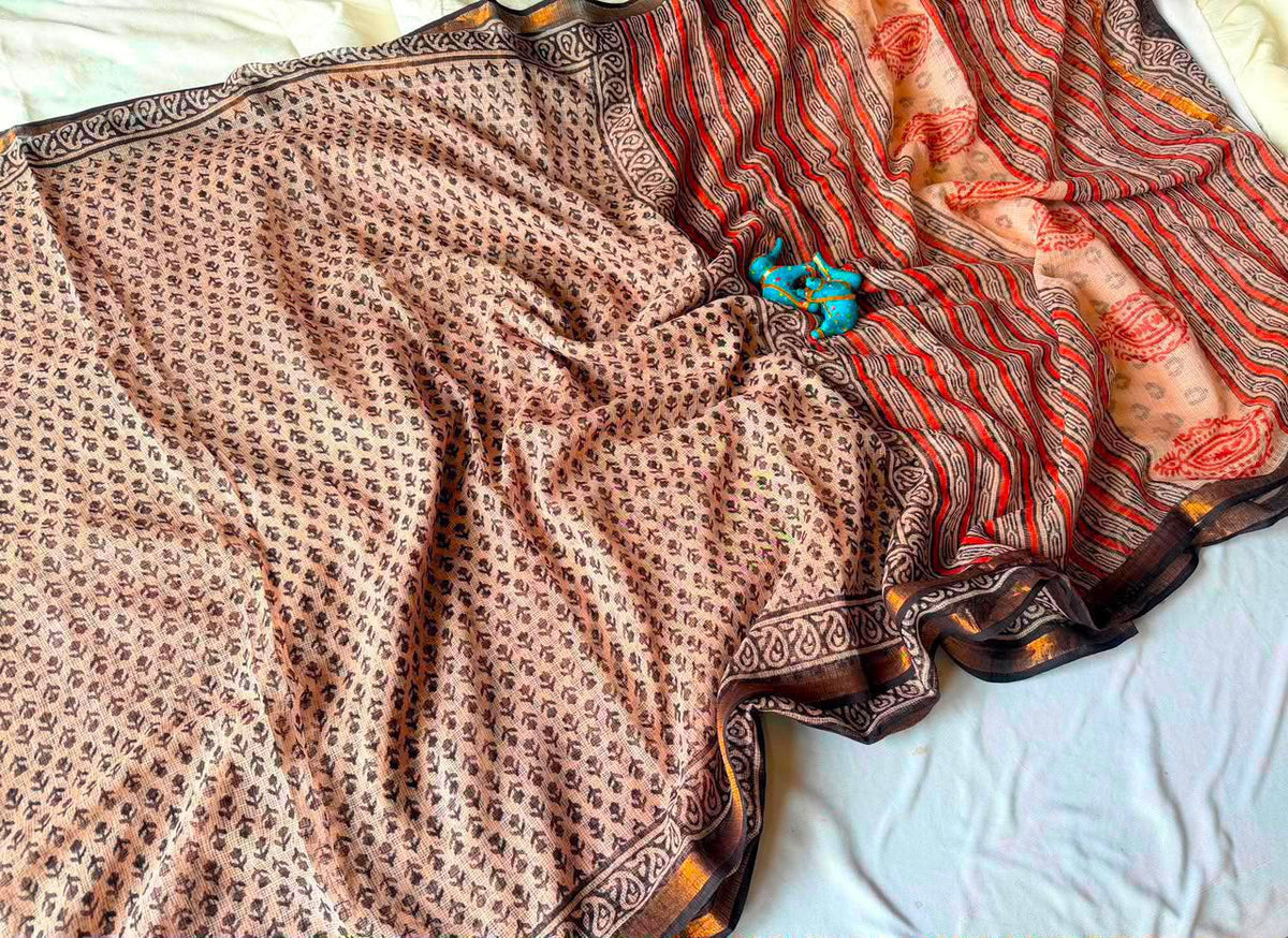 Summer special collection
Vanaspati ajark print

🥻🥻🥻🥻🥻🥻
 Kota saree new collection of Bagru print 
New collection Saree Kota Doriya .
Hand made 
Block print , Dabu print , Bagru print , vaspati print, ajark prijt
Saree length 5.5 mtr
Blouse.  80cm
Hand block printed