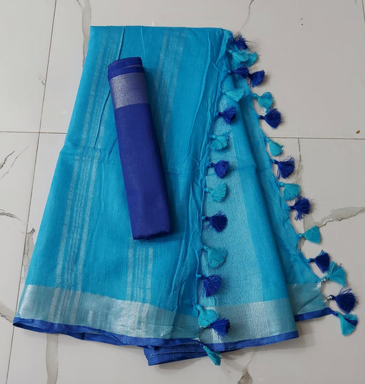 Plain cotton linen sarees