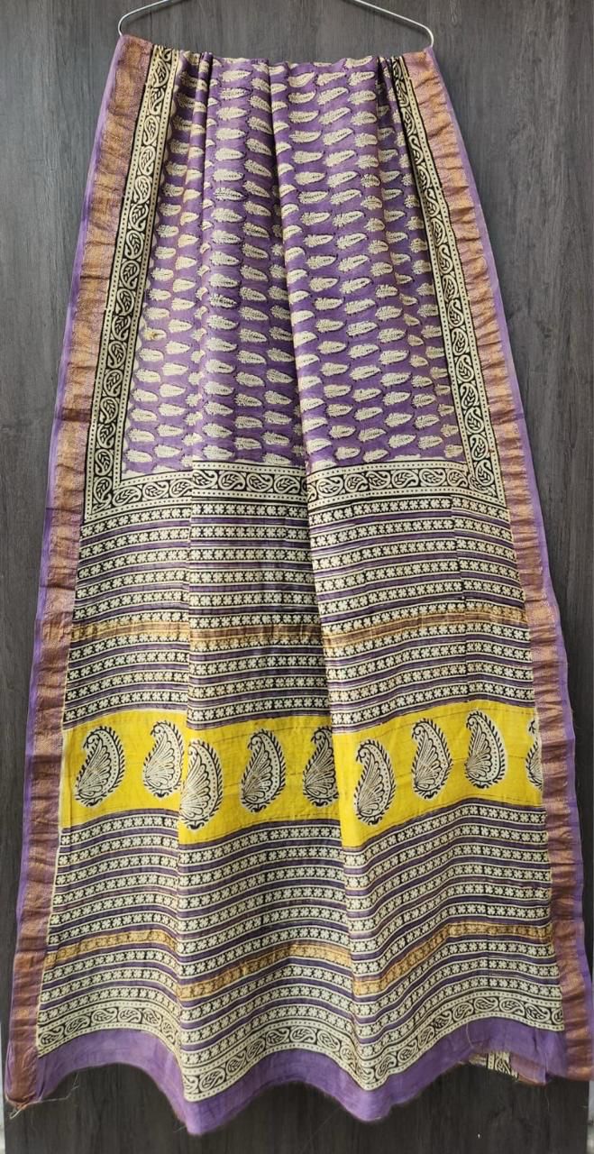 Prabhath | Block printed Maheshwari Silk Saree