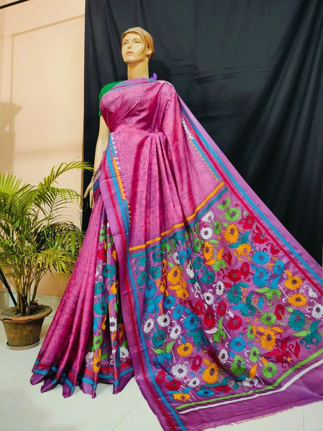 Handmade kantha on blended silk