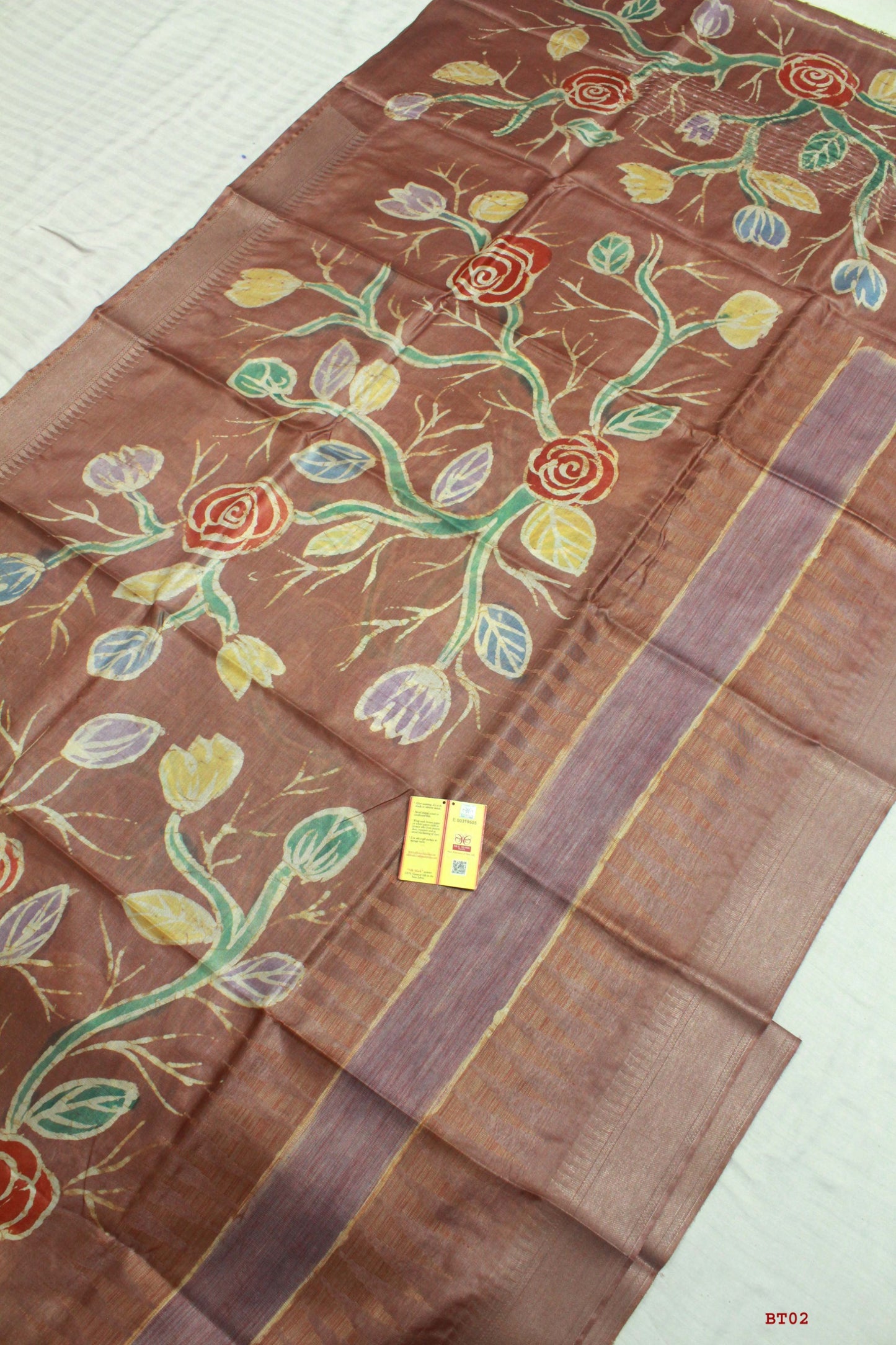 👆Pure Kosa Silk, Hand-batik Print Saree With Blouse Piece