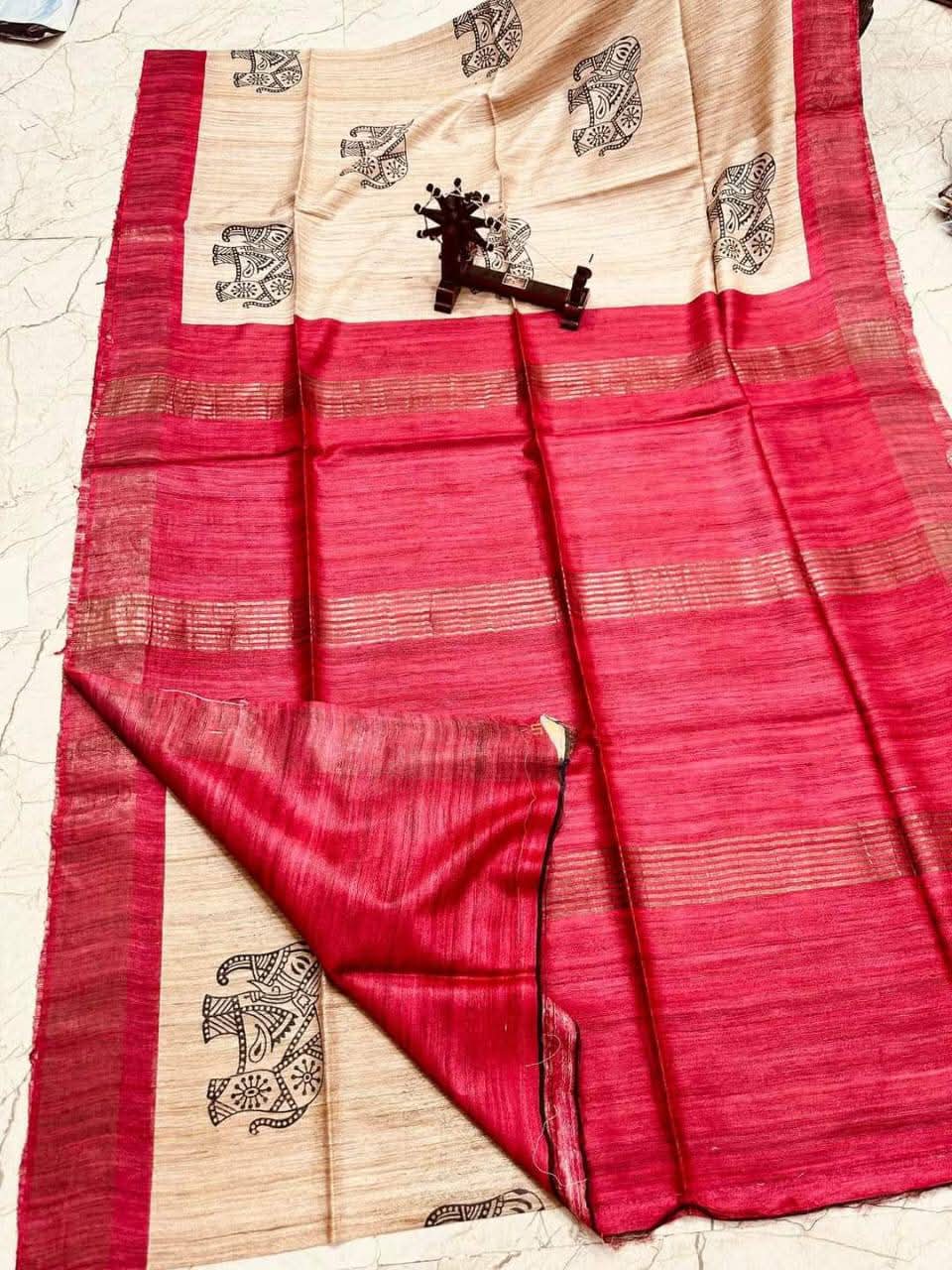 Tushaari | Tussar Ghicha Screen Print Saree