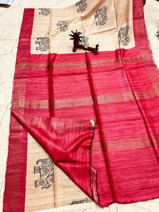 Tushaari | Tussar Ghicha Screen Print Saree