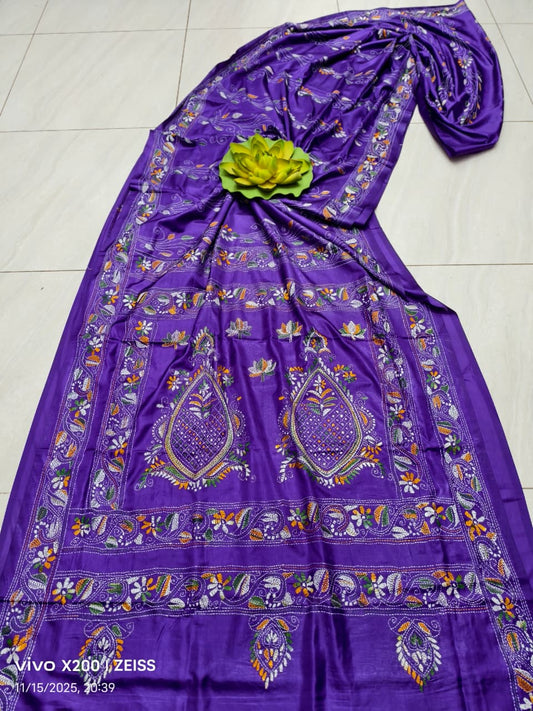 Kairamala |  Blended silk saree with Kantha Embroidery