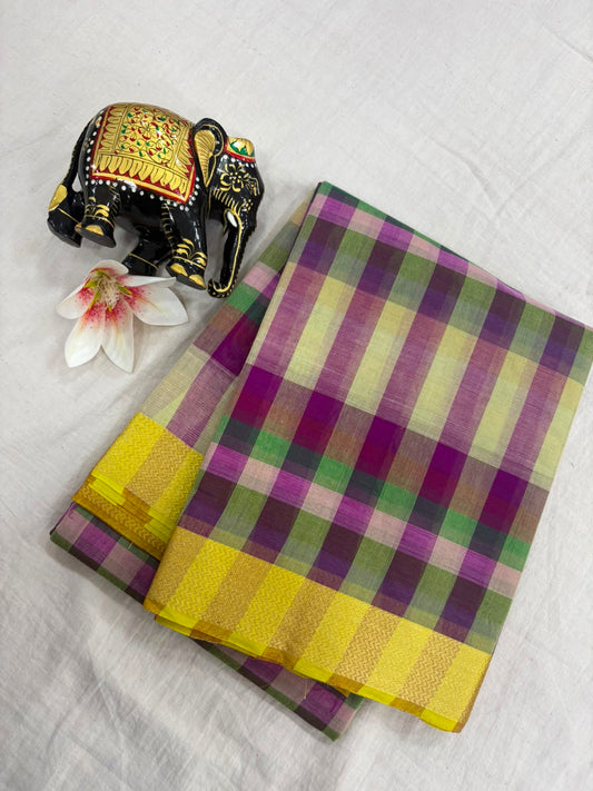 *Pure Mangalagiri Cotton Sarees*

*Saree Allover Multi Colour Checks*

*Pallu and Blouse Contrast*