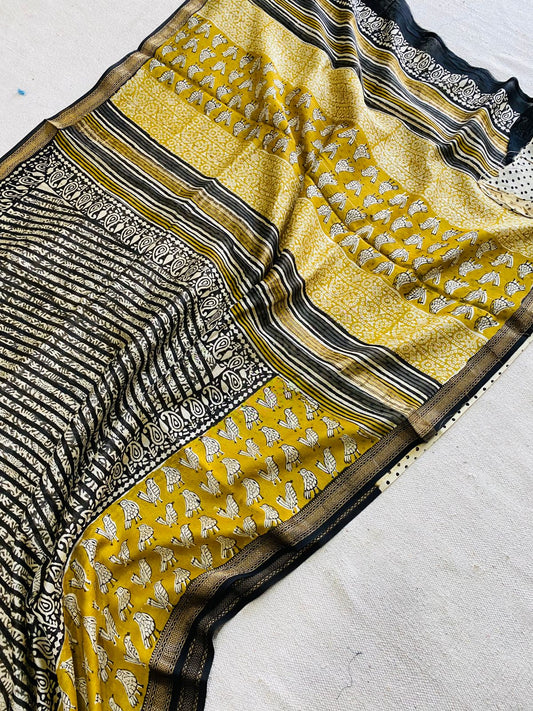 Let’s Wear #ethicallymade✅
🍁Beautifully Crafted Maheshwari Silk Saree  collection🍁
 Specially Designed in Bagru  jahota rapid dabu hand block print
100% Natural Dye
Fabric : Maheshwari Silk 
Length : 5.5 Meters
Blouse Piece : 0.90 Meter
