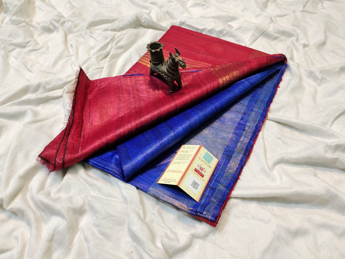 Pure tussar ghicha silk handloom saree with blouse pc.
Silk mark tag 
