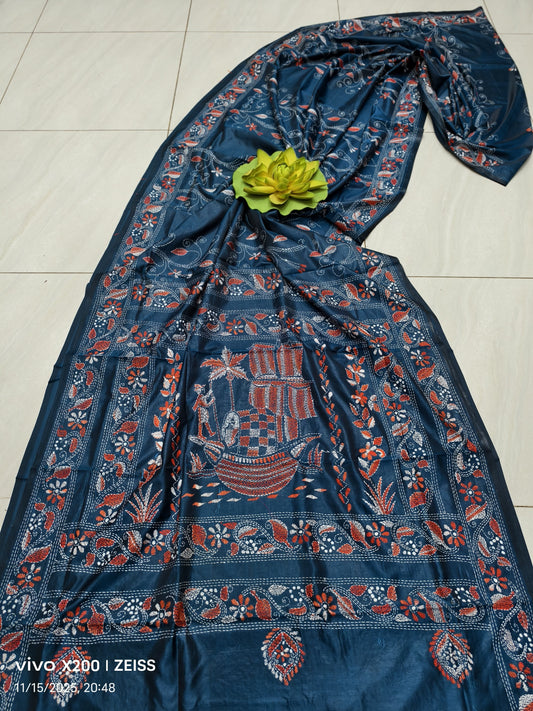 Kalpanapriya |  Blended silk saree with Kantha Embroidery