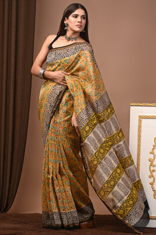Chanderi silk sarees traditional collection
Hand block printed chanderi silk Sarees with blouse
Natural dye n color
Super quality:,fine fabric:,
Size- 6.5 