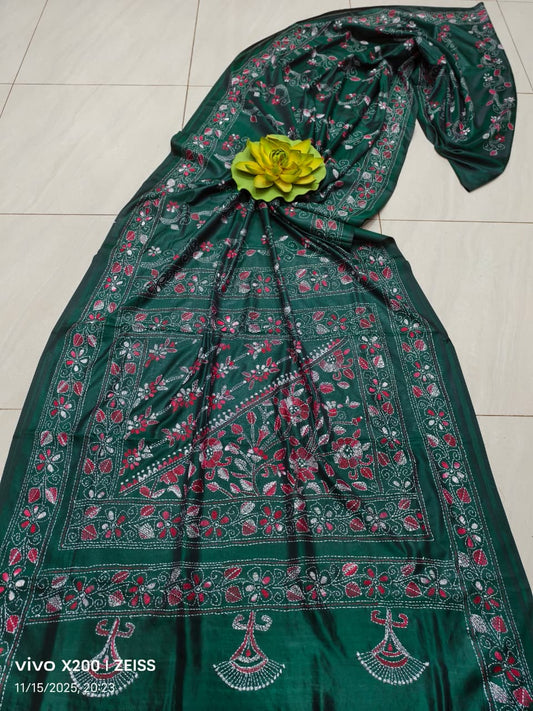 Kairaree |  Blended silk saree with Kantha Embroidery