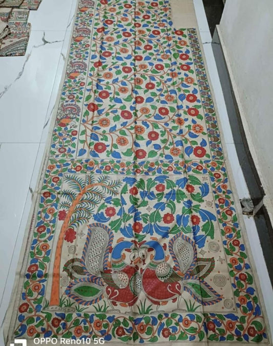 Hand painted madhubani on tussar