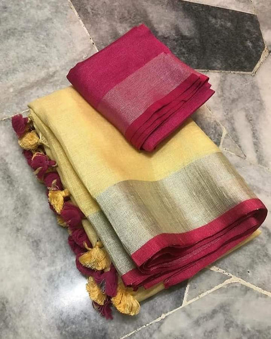 Plain cotton linen sarees