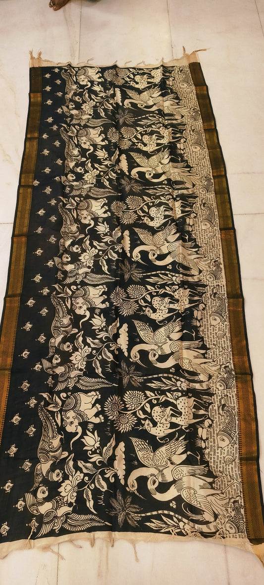 Kuhu | Kalamkari dupatta on mangalagiri silk