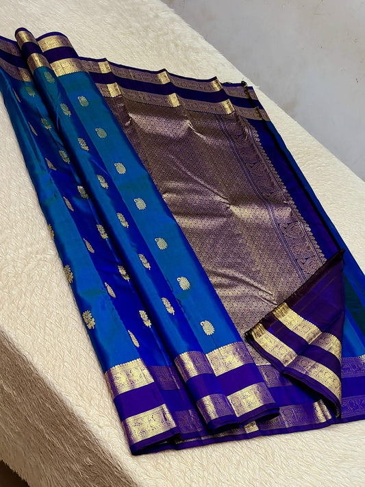 100% pure kanchipuram handwoven quality 1G gap border fancy buttas silk saree