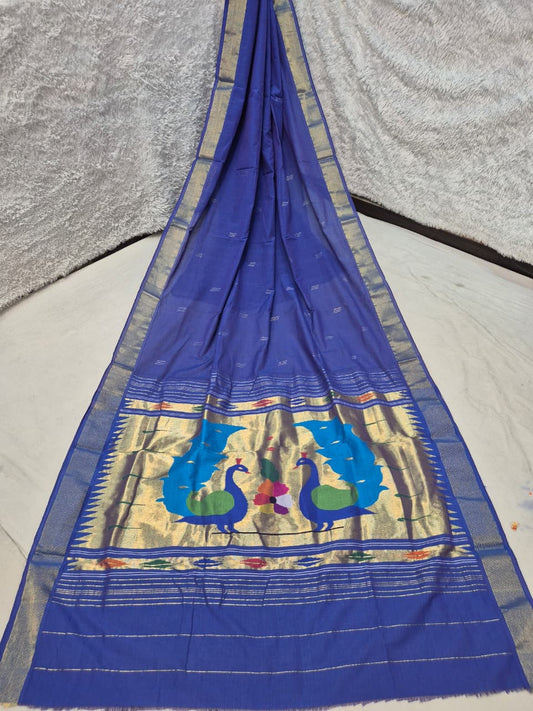 *Yeola cotton paithani*
Pure cotton 
Handloom saree
Patta border 
Running blouse 
Shoulder butta 