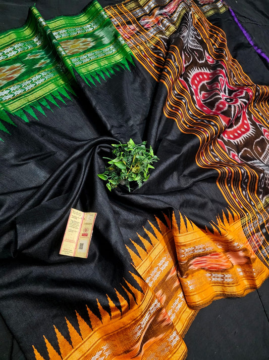 High demanding design 
*Pure Raw silk Handlloom ikkat and vidarbha (karvati kinar) temple border saree or ikkat pallu with contrast blouse*
silkmark certified
