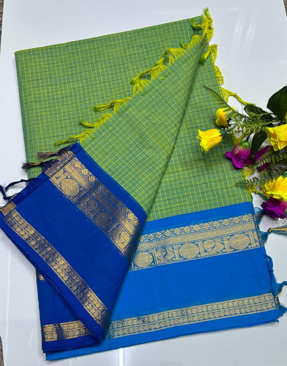 😇 *Kanchi cotton sarees*
🦋 *Pure cotton Sarees*
🎉 *Fancy plain cotton sarees with line  pallu*
🐟 *80 *80 counts*
🧶 *With running blouse*
🦢 *6.20mtrs saree length*