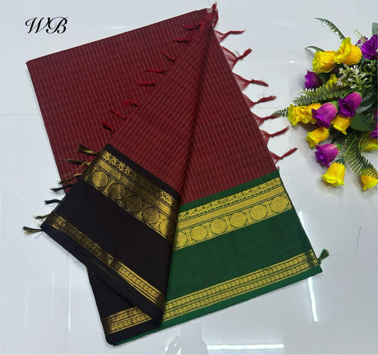 😇 *Kanchi cotton sarees*
🦋 *Pure cotton Sarees*
🎉 *Fancy plain cotton sarees with line  pallu*
🐟 *80 *80 counts*
🧶 *With running blouse*
🦢 *6.20mtrs saree length*