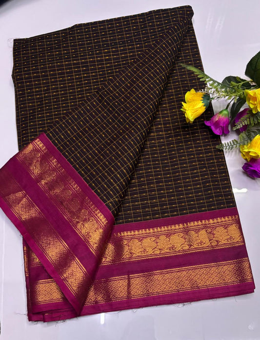 😇 *Kanchi cotton sarees*
🦋 *Pure cotton Sarees*
🎉 *Fancy plain cotton sarees with line  pallu*
🐟 *80 *80 counts*
🧶 *With running blouse*
🦢 *6.20mtrs saree length*