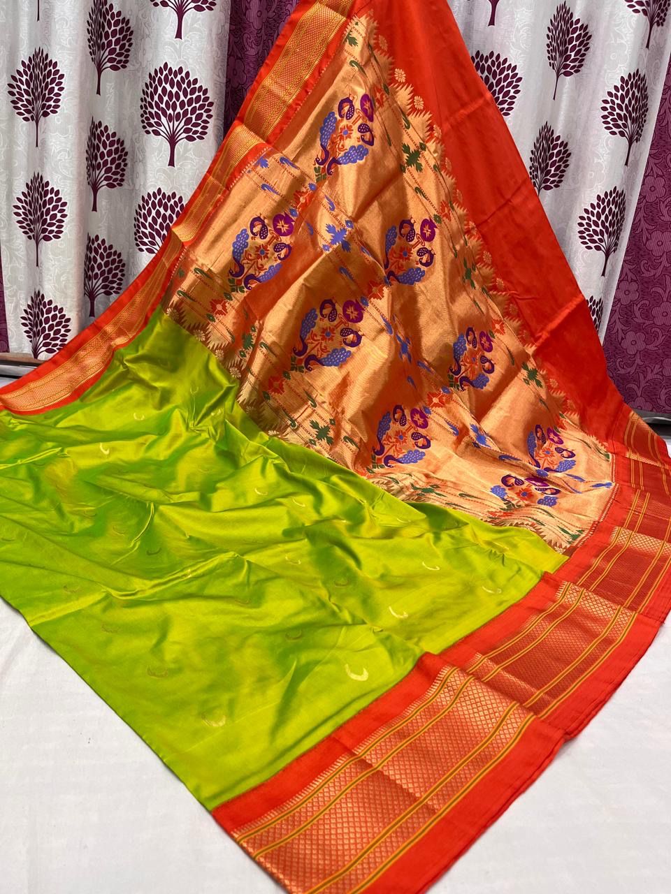 Pixeli | Powerloom Kadiyal Paithani Silk Saree