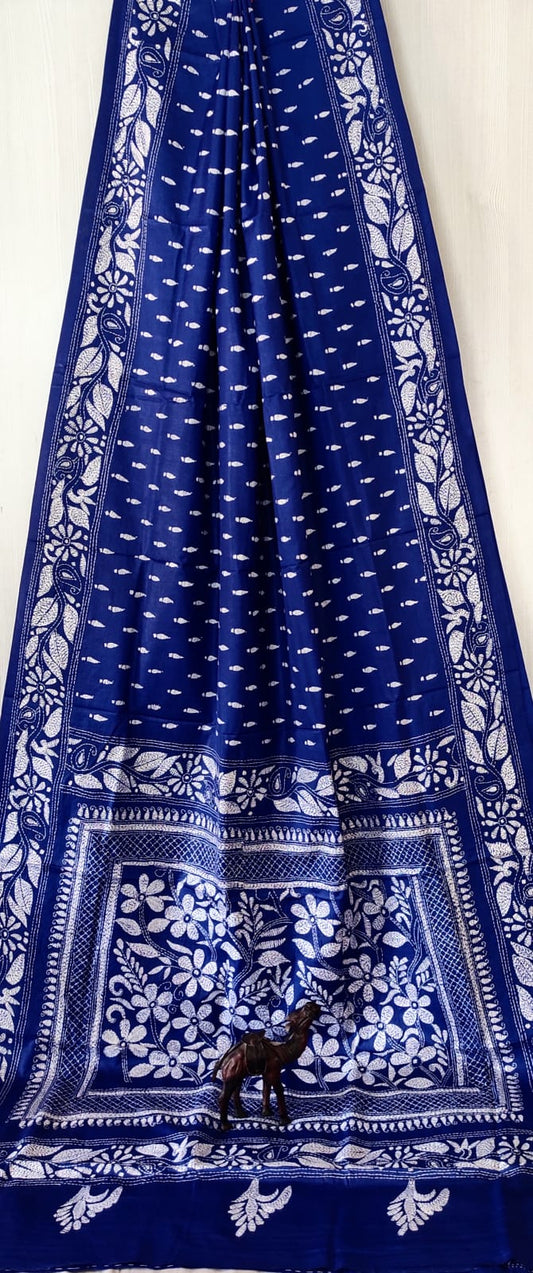 Hand Kantha on blended silk with blouse piece