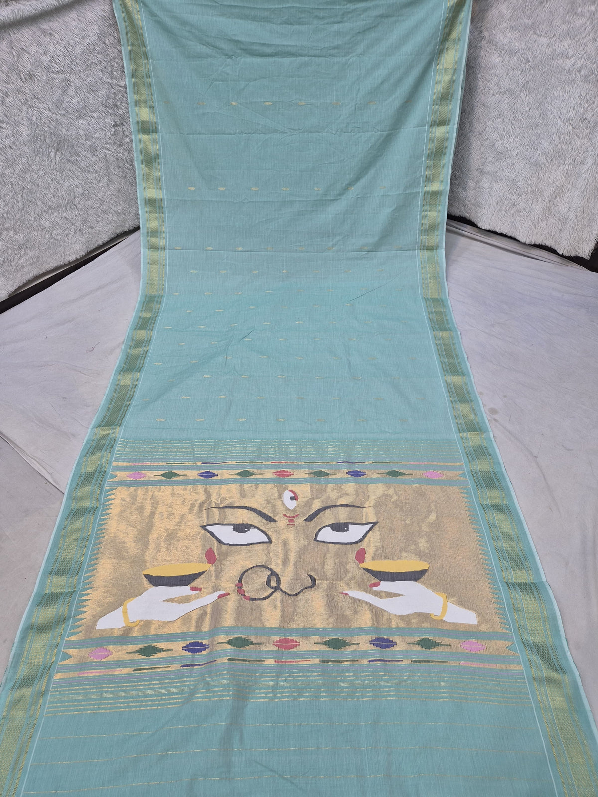 Handloom cotton paithani with narali border