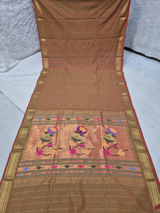 Handloom cotton paithani with narali border