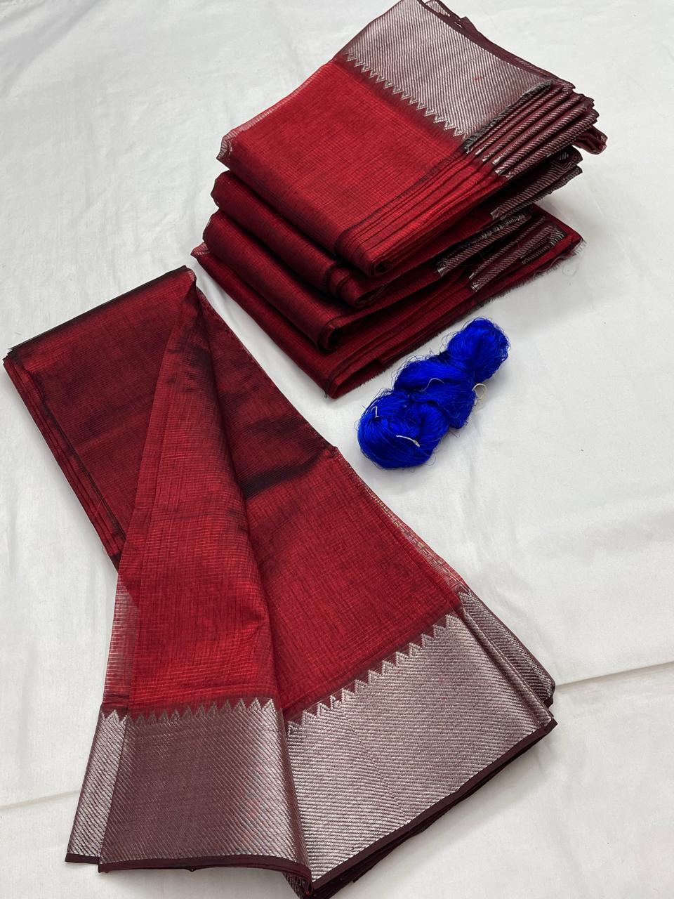 Mangalagiri pattu by cotton
pure handloom big jari border
sarees with running blouse