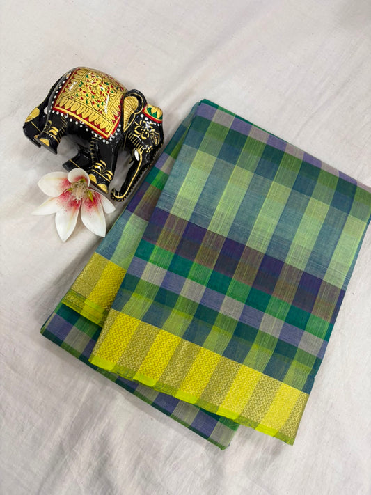 *Pure Mangalagiri Cotton Sarees*

*Saree Allover Multi Colour Checks*

*Pallu and Blouse Contrast*