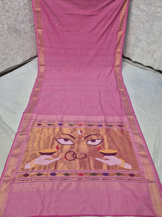 Handloom cotton paithani with narali border