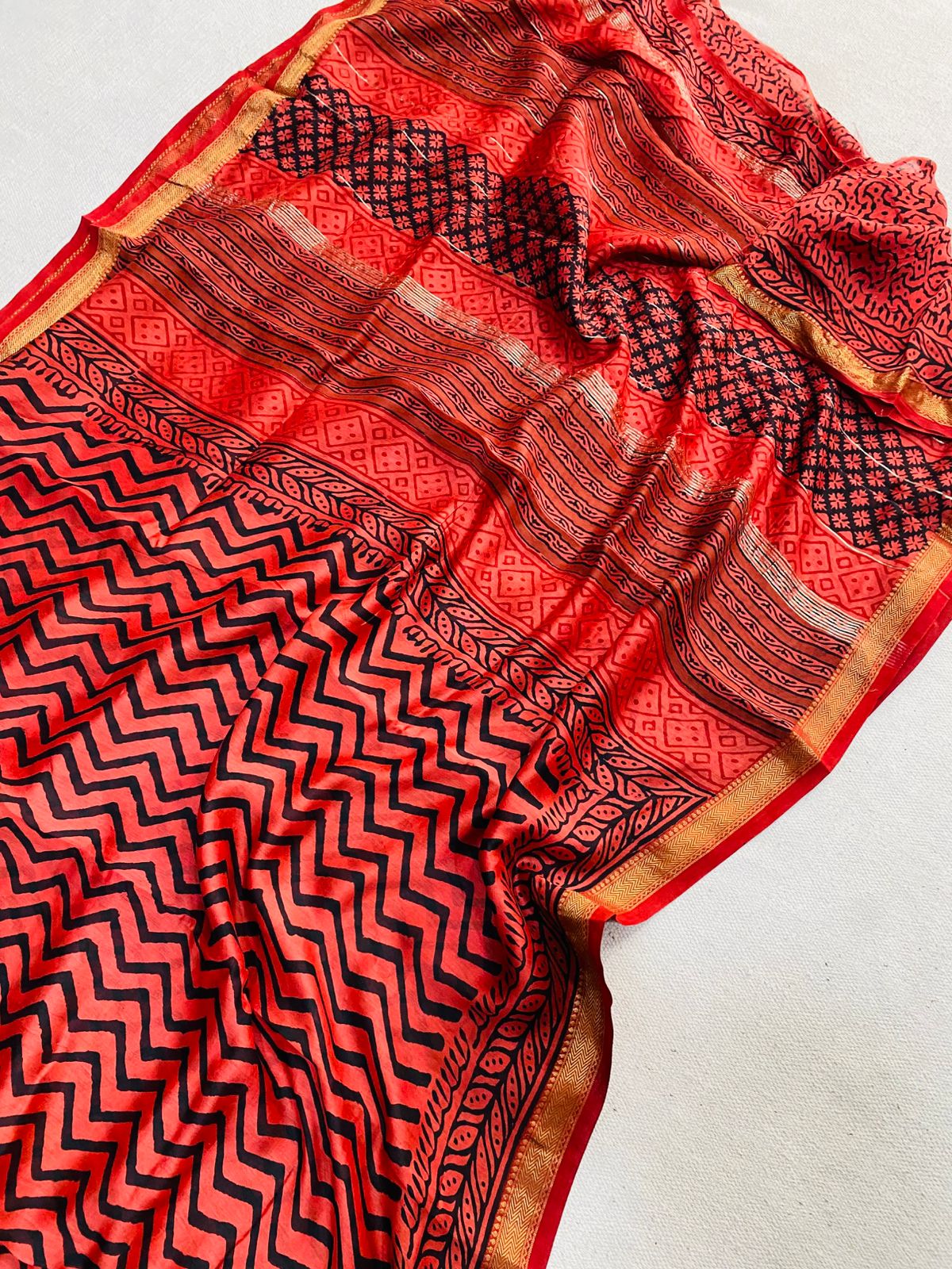 Let’s Wear #ethicallymade✅
🍁Beautifully Crafted Maheshwari Silk Saree  collection🍁
 Specially Designed in Bagru  jahota rapid dabu hand block print
100% Natural Dye
Fabric : Maheshwari Silk 
Length : 5.5 Meters
Blouse Piece : 0.90 Meter
