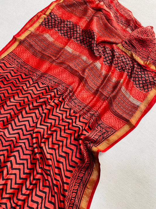 Let’s Wear #ethicallymade✅
🍁Beautifully Crafted Maheshwari Silk Saree  collection🍁
 Specially Designed in Bagru  jahota rapid dabu hand block print
100% Natural Dye
Fabric : Maheshwari Silk 
Length : 5.5 Meters
Blouse Piece : 0.90 Meter
