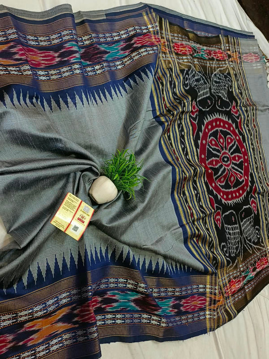 *Pure raw silk handloom Ikkat and vidarbha temple border saree with contrast blouse*
Pure raw silk saree
Silk mark certified
Handloom made
Best quality