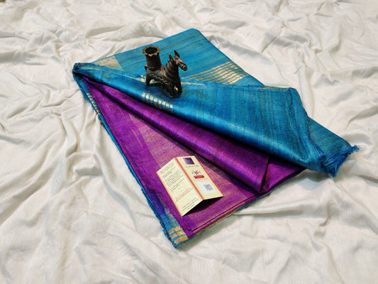 Pure tussar ghicha silk handloom saree with blouse pc.
Silk mark tag 
