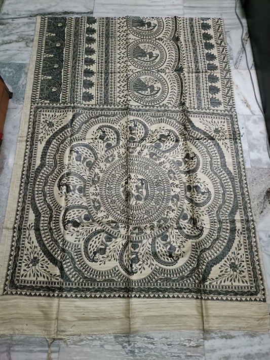 Hand painted madhubani on tussar